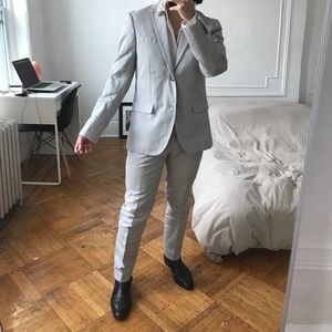 Mens H&M Light Grey Linen Suit, Size Small